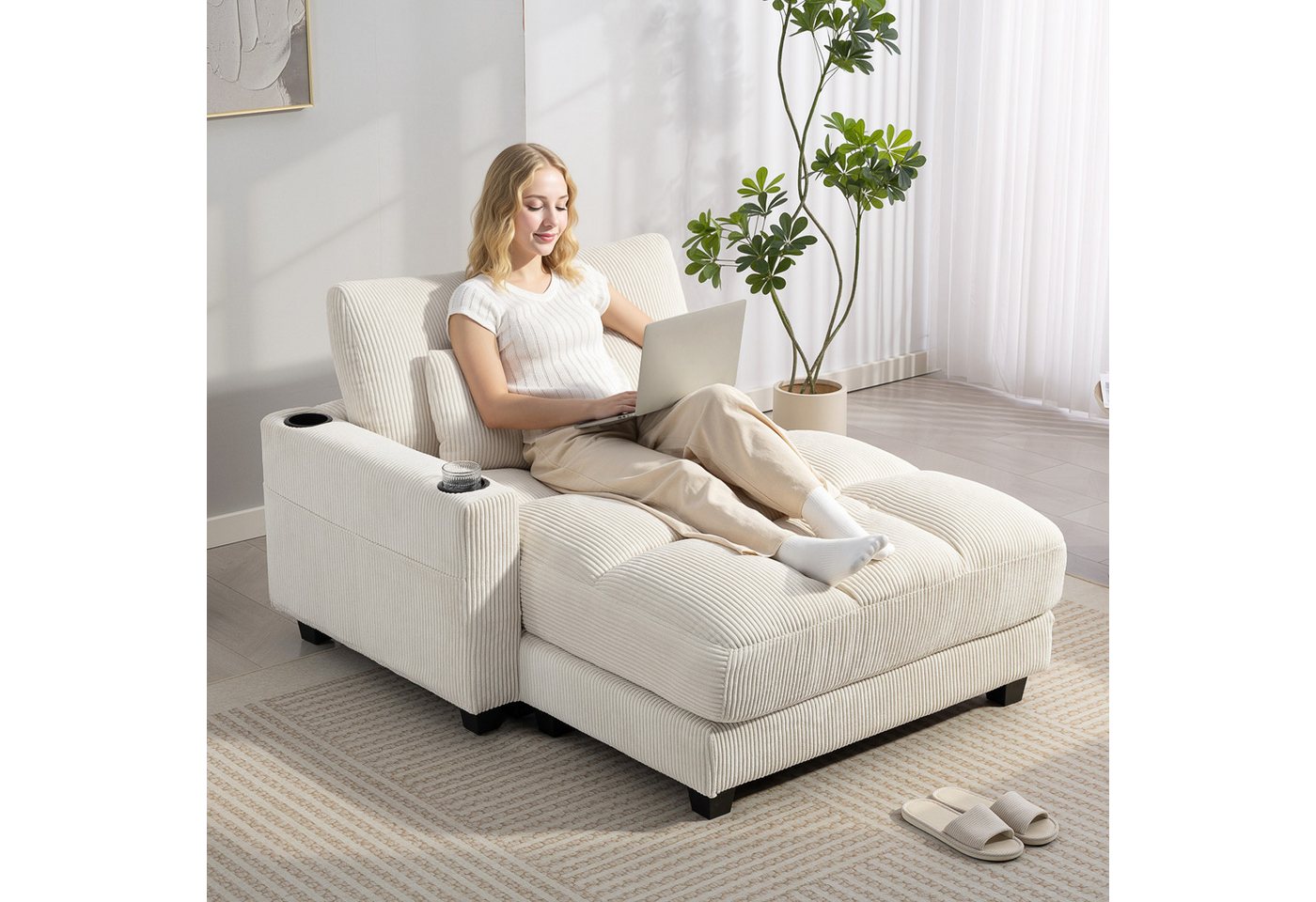 HOMCOM Schlafsofa mit Getränkehalter, Sofa mit Schlaffunktion 1 Teile, für Wohnzimmer, Schlafzimmer, Cremeweiß HOMCOM Schlafsofa mit Getränkehalter, Sofa mit Schlaffunktion 1 Teile, für Wohnzimmer, Schlafzimmer, Cremeweiß von HOMCOM