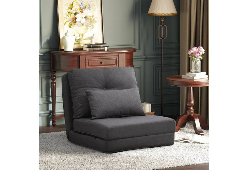 HOMCOM Schlafsofa mit verstellbarer Rückenlehne, Zierkissen, Bodensofa 1 Teile, für Wohnzimmer, Schlafzimmer, Leinen, Dunkelgrau von HOMCOM