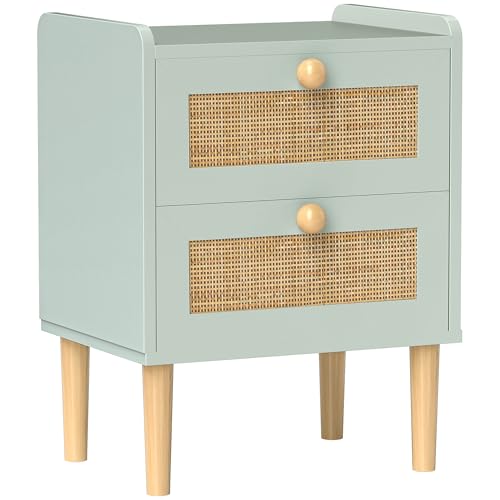 HOMCOM Schlafzimmer Kommode, Boho Rattan Kommode mit 2 Schubladen, Aufbewahrungsschrank für Wohnzimmer, Flur, Eingangsbereich, Olivgrün HOMCOM Schlafzimmer Kommode, Boho Rattan Kommode mit 2 Schubladen, Aufbewahrungsschrank für Wohnzimmer, Flur, Eingangsbereich, Olivgrün von HOMCOM