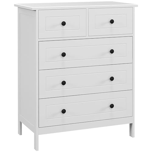 HOMCOM Schlafzimmer Kommode mit 5 Schubladen Weiße Kommode mit Griffen Hohe Kommode für Wohnzimmer Büro Arbeitszimmer Moderner Stil 74x40x91 cm HOMCOM Schlafzimmer Kommode mit 5 Schubladen Weiße Kommode mit Griffen Hohe Kommode für Wohnzimmer Büro Arbeitszimmer Moderner Stil 74x40x91 cm von HOMCOM