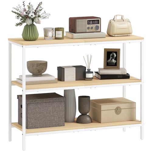 HOMCOM Schmaler Konsolentisch Flur Konsolentisch Moderner Flurtisch mit 3 offenen Regalen und Metallbeinen für Flur Eingangshalle Wohnzimmer Schlafzimmer Natur und Weiß HOMCOM Schmaler Konsolentisch Flur Konsolentisch Moderner Flurtisch mit 3 offenen Regalen und Metallbeinen für Flur Eingangshalle Wohnzimmer Schlafzimmer Natur und Weiß von HOMCOM