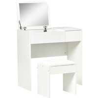 HOMCOM Schminktisch Frisiertisch Kosmetiktisch Klappspiegel mit Hocker Weiß 80 x 40 x 79cm   Aosom von HOMCOM