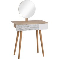 HOMCOM Schminktisch Kosmetiktisch mit Spiegel Frisierkommode Schmuck Schubladen Spanplatte Weiß+Eiche 70 x 39 x119-128 cm   Aosom von HOMCOM