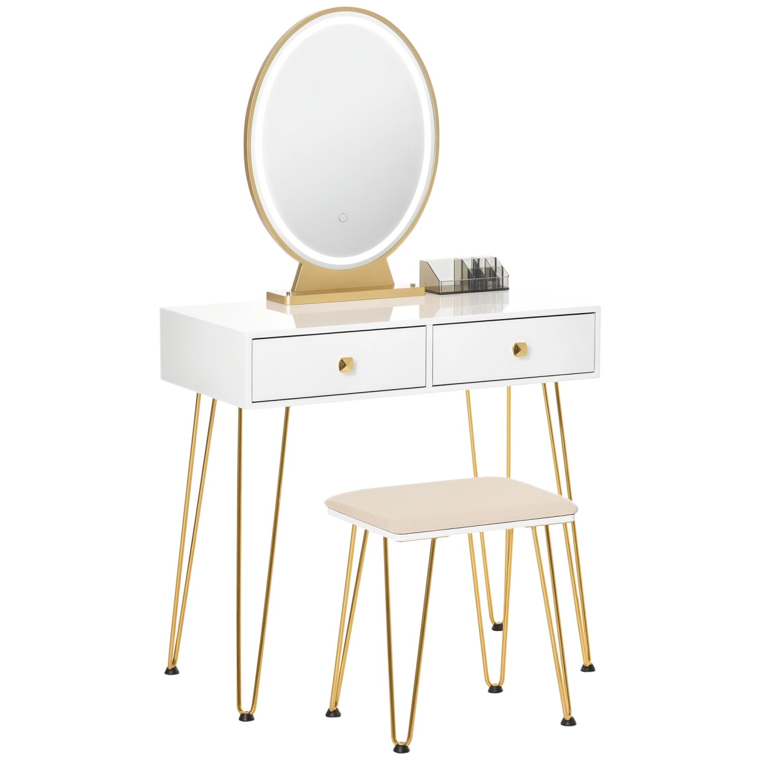 HOMCOM Schminktisch-Set MDF Glas Stahl Schaumstoff 80B x 40T x 136H cm Weiß Gold HOMCOM Schminktisch-Set MDF Glas Stahl Schaumstoff 80B x 40T x 136H cm Weiß Gold von HOMCOM