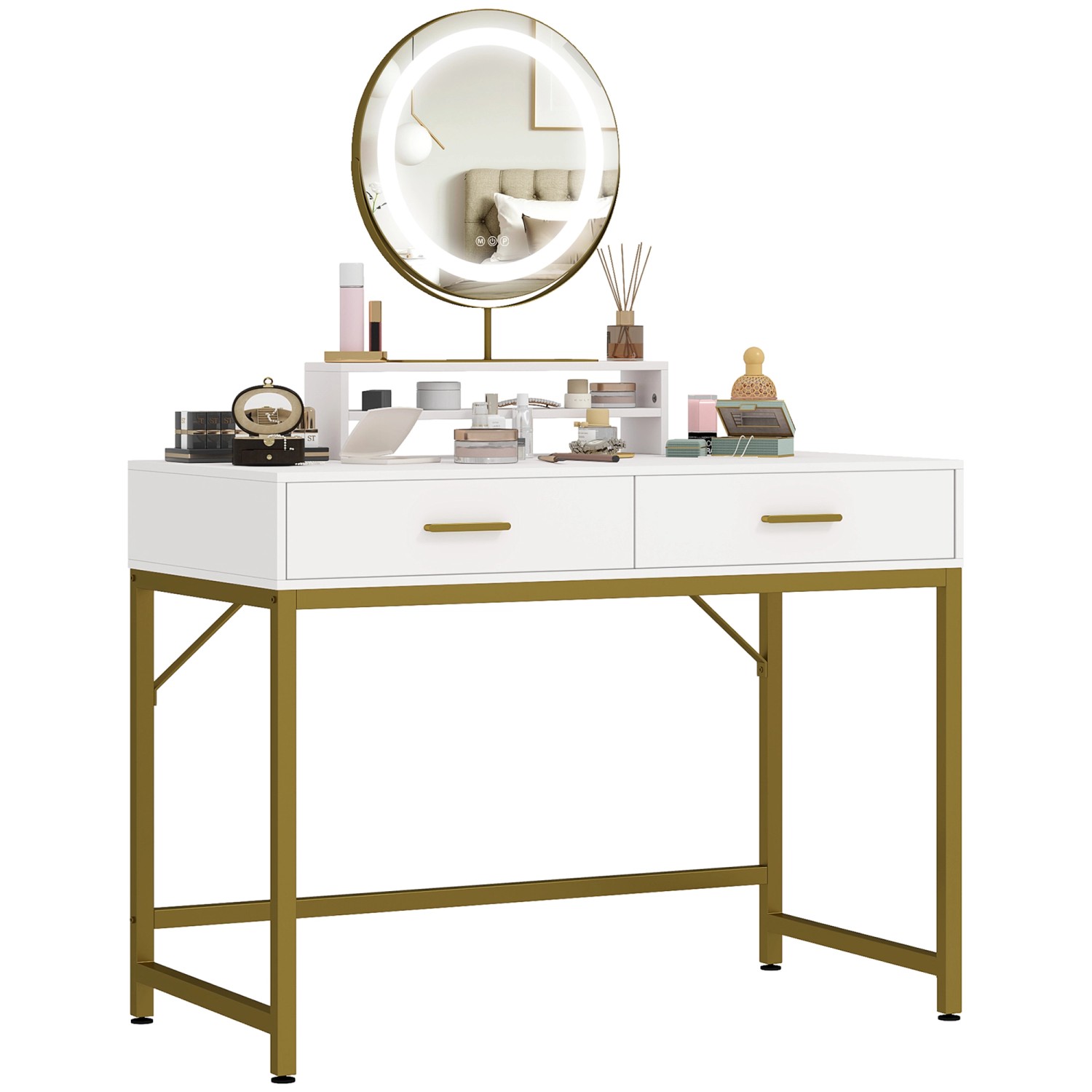 HOMCOM Schminktisch mit 2 Schubladen MDF Stahl Weiß 100L x 50B x 137,5H cm HOMCOM Schminktisch mit 2 Schubladen MDF Stahl Weiß 100L x 50B x 137,5H cm von HOMCOM