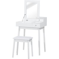 HOMCOM Schminktisch mit Hocker klappbarer Spiegel + 2 Schubladen MDF Massivholz Kiefer Weiß   Aosom von HOMCOM
