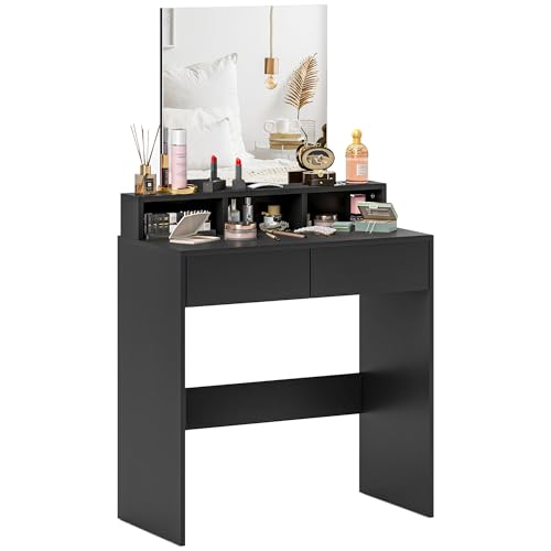 HOMCOM Schminktisch mit Spiegel, Schminktisch mit 2 Schubladen, 3 Fächer, für Schlafzimmer, Moderne Kommode für Frauen und Mädchen, Schwarz HOMCOM Schminktisch mit Spiegel, Schminktisch mit 2 Schubladen, 3 Fächer, für Schlafzimmer, Moderne Kommode für Frauen und Mädchen, Schwarz von HOMCOM