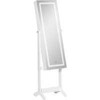 HOMCOM Schmuckschrank mit LED Spiegelschrank Schmuckorganizer Standspiegel Winkel verstellbar Weiß 46 x 36,5 x 151,5 cm   Aosom von HOMCOM