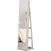 HOMCOM Schmuckschrank mit Spiegel auf Fußständer, mehrere Aufbewahrungsmöglichkeiten und LED-Beleuchtung Weiß, Maße: 38B x 38T x H157 cm   Aosom von HOMCOM