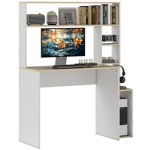 HOMCOM Schreibtisch 113 x 45 cm Computertisch Bürotisch mit offenen Regalen, CPU-Ständer, Stahlgestell für Home Office, Schlafzimmer Eiche HOMCOM Schreibtisch 113 x 45 cm Computertisch Bürotisch mit offenen Regalen, CPU-Ständer, Stahlgestell für Home Office, Schlafzimmer Eiche von HOMCOM