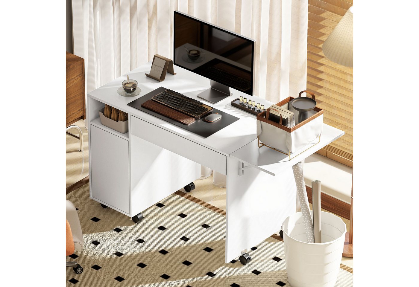 HOMCOM Schreibtisch Aufbewahrungstasche (Klappschreibtisch, 1-St., Platzsparend Computertisch), für Arbeitszimmer, Wohnzimmer, Weiß von HOMCOM