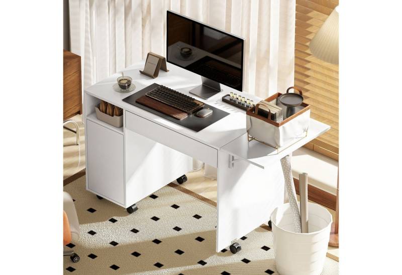 HOMCOM Schreibtisch Aufbewahrungstasche (Klappschreibtisch, 1-St., Platzsparend Computertisch), für Arbeitszimmer, Wohnzimmer, Weiß von HOMCOM