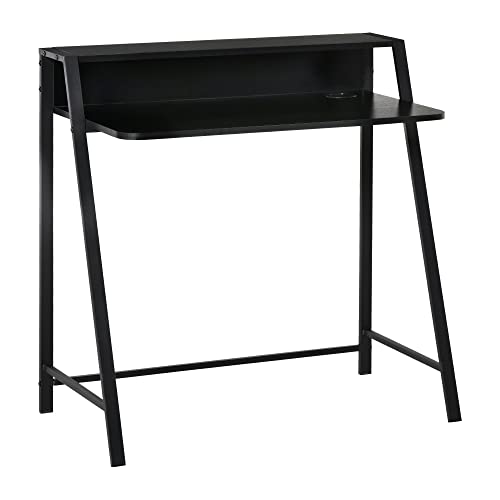 HOMCOM Schreibtisch Computertisch Bürotisch Arbeitstisch mit Ablagefach Kabeldurchlass Metall Schwarz 84 x 45 x 85 cm von HOMCOM