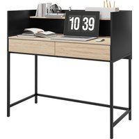 HOMCOM Schreibtisch Computertisch mit 1 Regal, 2 Schubladen - schwarzes Metallgestell große Tischplatte, Maße 106 B x 51,5 T x 102,5 H cm - Schwarz und holzig   Aosom von HOMCOM