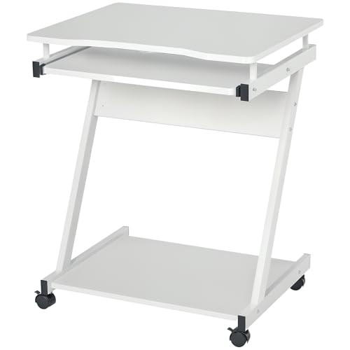 HOMCOM Schreibtisch Computertisch mit 4 Rollen PC-Tisch in Z-Form Platzsparend Stabil mit Tastaturablage Spanplatte Metall Weiß 60 x 48 x 73 cm HOMCOM Schreibtisch Computertisch mit 4 Rollen PC-Tisch in Z-Form Platzsparend Stabil mit Tastaturablage Spanplatte Metall Weiß 60 x 48 x 73 cm von HOMCOM