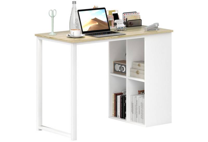 HOMCOM Schreibtisch Computertisch mit Ablagefächern (PC Tisch, 1-St., Moderner Bürotisch mit Stahlgestell), für Home Office, Arbeitszimmer, klein Raum 100 x 54 x 75 cm, Eiche von HOMCOM