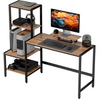HOMCOM Schreibtisch Computertisch mit Monitorständer, CPU-Ständer, Bürotisch mit Druckerablage, PC Tisch mit 4 Regalen, Modern-Design für Home Office, 150 x 48 x 125 cm, Braun   Aosom von HOMCOM