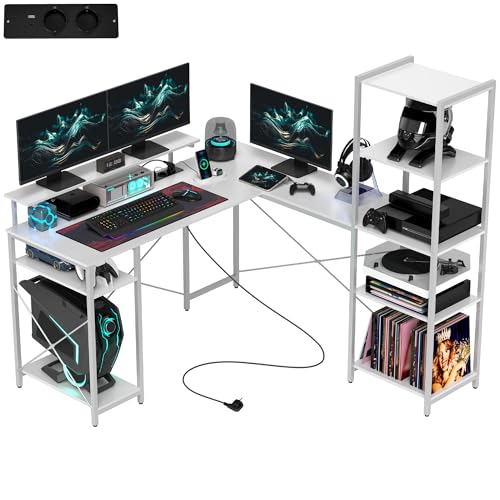 HOMCOM Schreibtisch Gaming Tisch L Form mit Regal, Computertisch mit Monitorständer, Steckdose, USB-Ladeanschluss Eckschreibtisch für Heimbüro, Schlafzimmer, 137 x 140 x 139,5 cm Weiß HOMCOM Schreibtisch Gaming Tisch L Form mit Regal, Computertisch mit Monitorständer, Steckdose, USB-Ladeanschluss Eckschreibtisch für Heimbüro, Schlafzimmer, 137 x 140 x 139,5 cm Weiß von HOMCOM