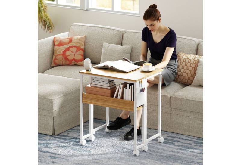 HOMCOM Schreibtisch Klappbar Klein 63 cm, mit Rollen, Regal, Aufbewahrungstasche (Klappschreibtisch, 1-St., Platzsparend Computertisch), mit Regal, Aufbewahrungstasche, für Home Office, Natur von HOMCOM