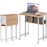 HOMCOM Schreibtisch Klappbar Kleiner 63 cm Klappschreibtisch mit Rollen Platzsparend Computertisch mit Regal, Aufbewahrungstasche, für Home Office, Natur   Aosom von HOMCOM