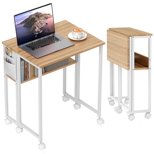 HOMCOM Schreibtisch Klappbar Kleiner 63 cm Klappschreibtisch mit Rollen Platzsparend Computertisch mit Regal, Aufbewahrungstasche, für Home Office, Natur HOMCOM Schreibtisch Klappbar Kleiner 63 cm Klappschreibtisch mit Rollen Platzsparend Computertisch mit Regal, Aufbewahrungstasche, für Home Office, Natur von HOMCOM