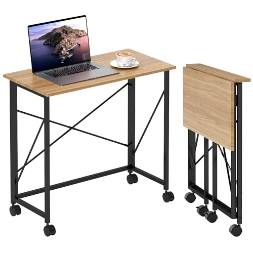 HOMCOM Schreibtisch Klappbar Kleiner 80 cm Klappschreibtisch mit Rollen Platzsparend Computertisch für Home Office, Eiche HOMCOM Schreibtisch Klappbar Kleiner 80 cm Klappschreibtisch mit Rollen Platzsparend Computertisch für Home Office, Eiche von HOMCOM