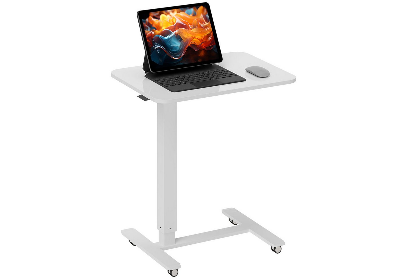 HOMCOM Schreibtisch Laptoptisch Stehpult (Höhenverstellbar Steh-Sitz C-förmig Beistelltisch, 1-St., Tisch mit Rollen), für Arbeitszimmer Wohnzimmer, Weiß von HOMCOM