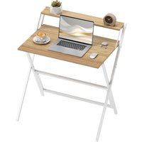 HOMCOM Schreibtisch Platzsparend Klappbar mit Monitorablage, Computertisch Klein und Klappbar für Büro und Studium, aus Stahl, 81.5x62x86.5 cm, Farbe Holz   Aosom von HOMCOM