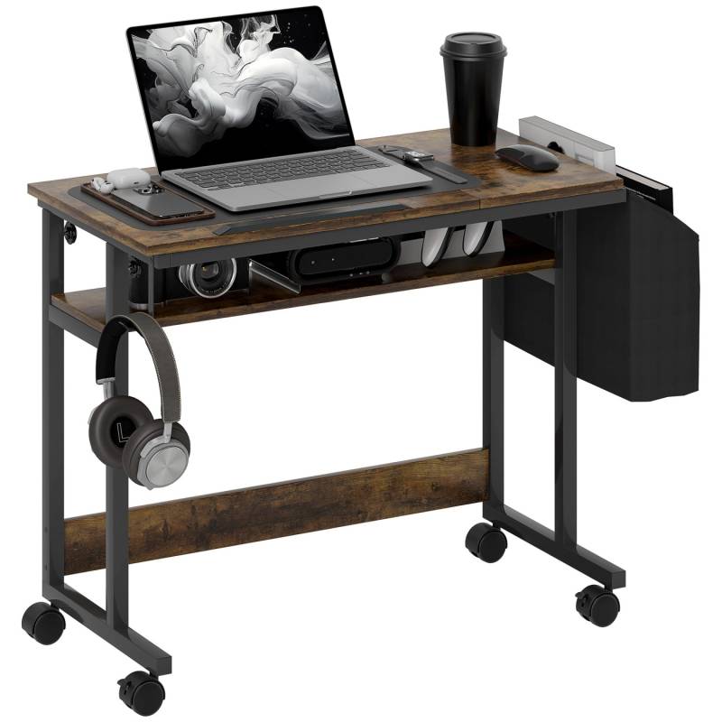 HOMCOM Schreibtisch Spanplatte Stahl Rustikal-Braun 92L x 40B x 67,5-104H cm von HOMCOM