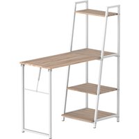 HOMCOM Schreibtisch klappbar mit 4 Tier Bücherregal, Computertisch, Bürotisch, E1 Spanplatte, Metallrahmen, Natur+Weiß, 106 x 48 x 128 cm   Aosom von HOMCOM