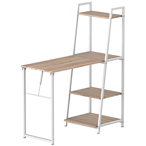 HOMCOM Schreibtisch klappbar mit 4 Tier Bücherregal, Computertisch, Bürotisch, E1 Spanplatte, Metallrahmen, Natur+Weiß, 106 x 48 x 128 cm HOMCOM Schreibtisch klappbar mit 4 Tier Bücherregal, Computertisch, Bürotisch, E1 Spanplatte, Metallrahmen, Natur+Weiß, 106 x 48 x 128 cm von HOMCOM
