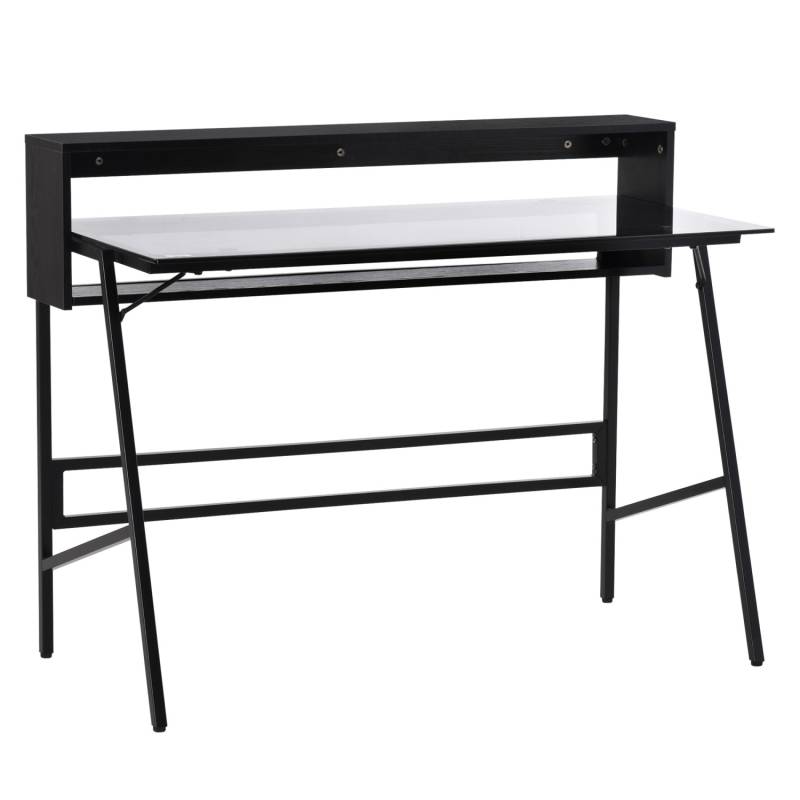 HOMCOM Schreibtisch mit 2 Ablagen Stahl Schwarz Grau 115 x 55 x 90 cm von HOMCOM