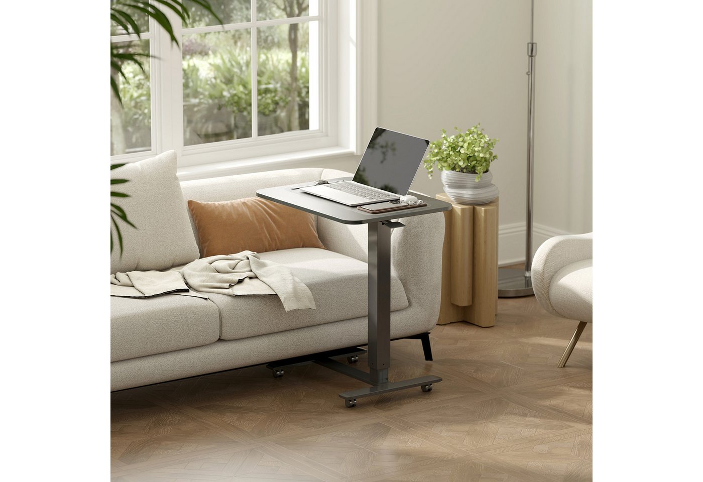 HOMCOM Schreibtisch mit 4 Rollen (Stehpult, 1-St., Höhenverstellbar C-förmig Computertisch), für Büro, Arbeitszimmer, Wohnzimmer, bis 70 kg belastbar, Schwarz von HOMCOM