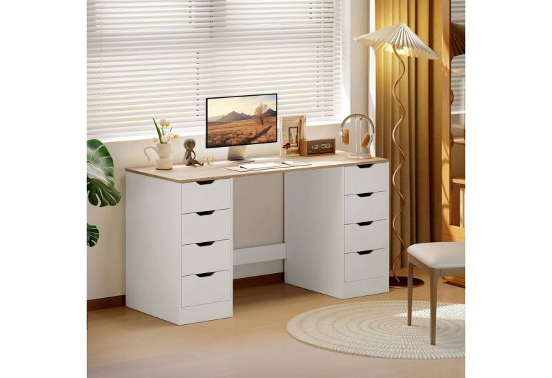 HOMCOM Schreibtisch mit 8 Schubladen (Computertisch, 1-St., Arbeitstisch), für Arbeitszimmer, Wohnzimmer, Weiß von HOMCOM