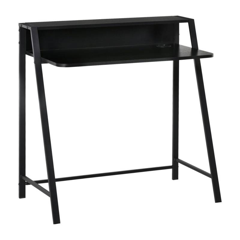 HOMCOM Schreibtisch mit Ablagefach Kabeldurchlass Metall Schwarz 84 x 45 x 85 cm von HOMCOM