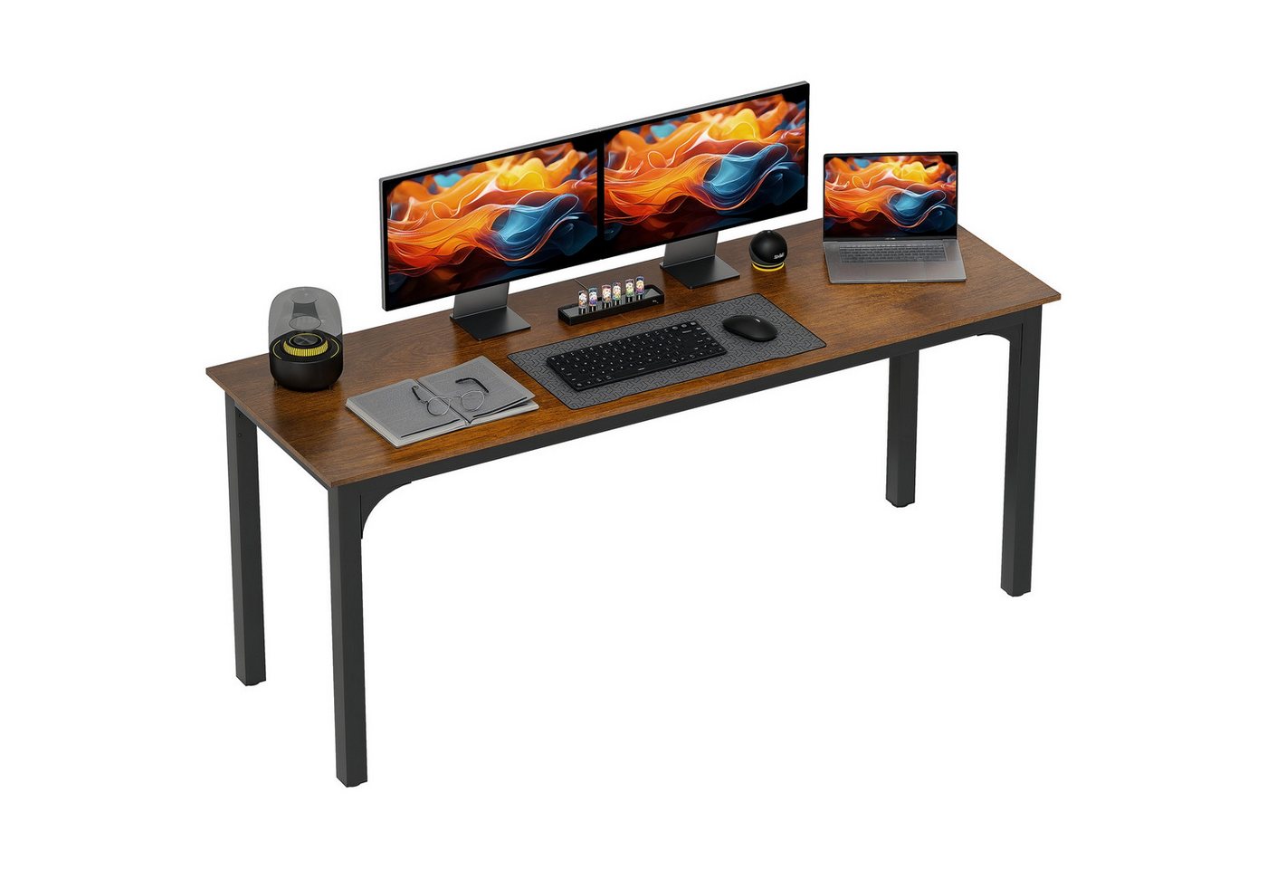 HOMCOM Schreibtisch mit Industrie-Design, Stahlgestell (Computertisch mit Kabelmanagement, 1-St., Bürotisch), für Arbeitszimmer Home Office, 100 x 54 x 75 cm Rustikal Braun von HOMCOM
