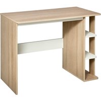 HOMCOM Schreibtisch mit Regal Bücherregal Computertisch Bürotisch 100x44x74cm aus Spanplatte in Natur und Weiß   Aosom.de von HOMCOM