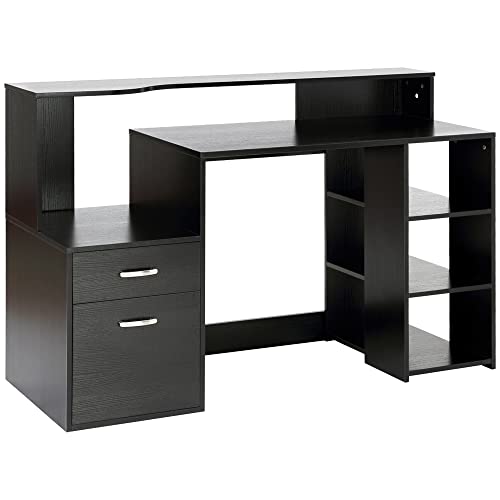 HOMCOM Schreibtisch mit Regal Computertisch Bürotisch mit Tischplatte für Drucker Schublade MDF Metall Schwarz 137 x 55 x 92 cm HOMCOM Schreibtisch mit Regal Computertisch Bürotisch mit Tischplatte für Drucker Schublade MDF Metall Schwarz 137 x 55 x 92 cm von HOMCOM