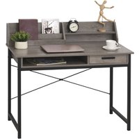 HOMCOM Schreibtisch  mit Regal und Schublade, Computertisch, Bürotisch, industrieller Stil, MDF, Metall, Grau+Schwarz, 106x53x95cm  Aosom.de von HOMCOM