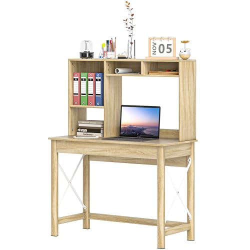 HOMCOM Schreibtisch mit Stauraum Schreibtisch Bücherregal Moderner Holzschreibtisch mit Regalen und großer Ablagefläche für kleine Räume Home Office Schlafzimmer, 105 x 50 x 137,5 cm, Eichenholzoptik HOMCOM Schreibtisch mit Stauraum Schreibtisch Bücherregal Moderner Holzschreibtisch mit Regalen und großer Ablagefläche für kleine Räume Home Office Schlafzimmer, 105 x 50 x 137,5 cm, Eichenholzoptik von HOMCOM