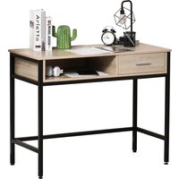 HOMCOM Schreibtisch mit Stauraum Tisch Schreibtisch Industrieller Bürotisch mit Schublade Metallgestell Schwarz Holzplatte Eichenholz-Veilchen   Aosom von HOMCOM