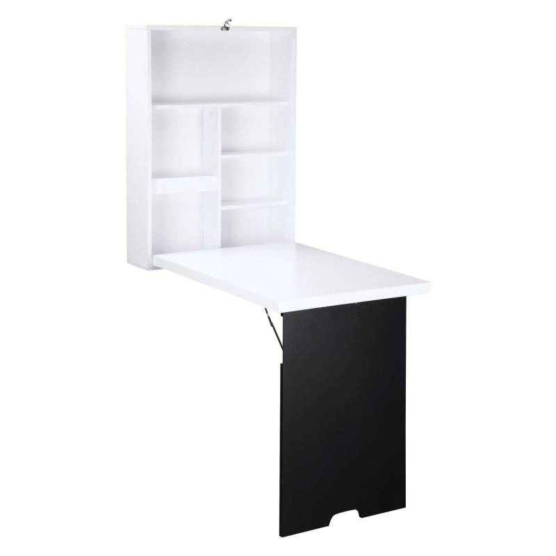 HOMCOM Schreibtisch mit Tafel  5 Fächern Klappbar Weiß Schwarz 60 x 94,5 x 147cm von HOMCOM
