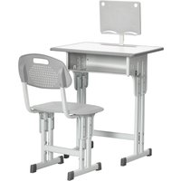 HOMCOM Schreibtisch und Stuhl für Kinder mit Leseständer, Fach, Haken und Stifthalter - verstellbare Höhe - 60 x 45 x 90-102 cm - grau   Aosom von HOMCOM