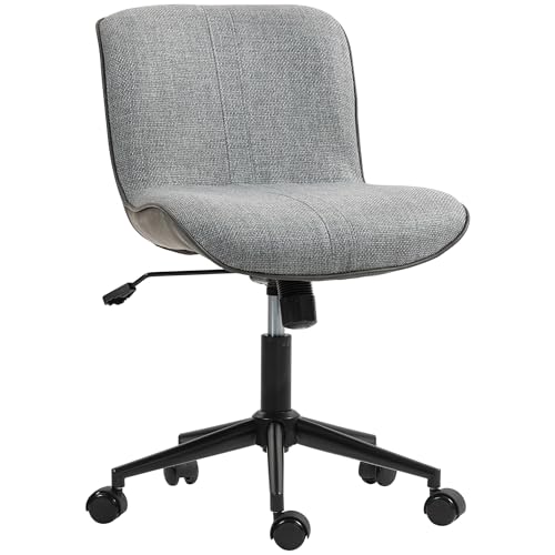 HOMCOM Schreibtischstuhl, Höhenverstellbar Homeoffice Stuhl ohne Armlehne, Drehbar Bürostuhl mit Wippfunktion, Drehstuhl mit Leinenoptik für Schlafzimmer, Dunkelgrau von HOMCOM