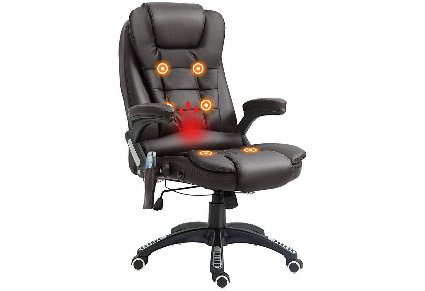 HOMCOM Schreibtischstuhl Bürostuhl mit Massagefunktion, mit Wärmefunktion, Chefsessel (Massagesessel, 1 St), für Wohnbereich, Braun von HOMCOM