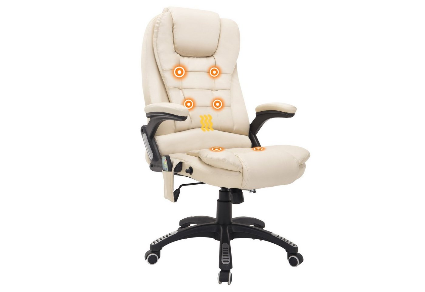 HOMCOM Schreibtischstuhl Bürostuhl mit Massagefunktion, mit Wärmefunktion, Chefsessel (Massagesessel, 1 St), für Wohnbereich, Cremeweiß von HOMCOM