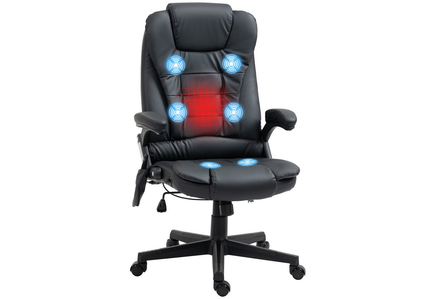HOMCOM Schreibtischstuhl Bürostuhl mit Massagefunktion, mit Wärmefunktion, Chefsessel (Massagesessel, 1 St), für Wohnbereich, Schwarz von HOMCOM
