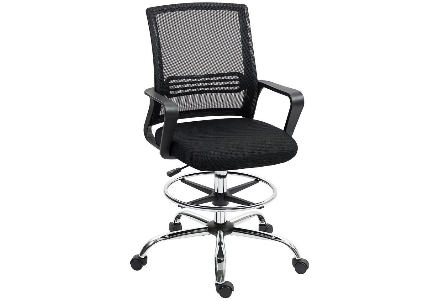 HOMCOM Schreibtischstuhl Drehbarer Zeichenstuhl (Ergonomischer Bürostuhl mit Lendenwirbelstütze, 1 St), Verstellbarer Fußring, Verstellbare Höhe, Schwarz von HOMCOM