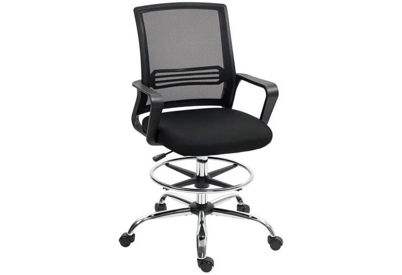 HOMCOM Schreibtischstuhl Drehbarer Zeichenstuhl (Ergonomischer Bürostuhl mit Lendenwirbelstütze, 1 St), Verstellbarer Fußring, Verstellbare Höhe, Schwarz von HOMCOM
