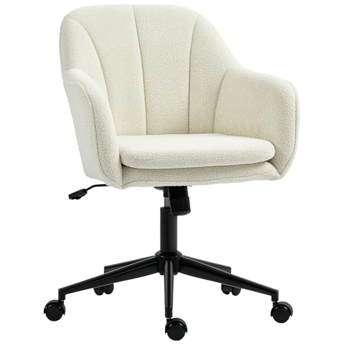 HOMCOM Schreibtischstuhl Homeoffice Stuhl mit Samtoptik Höhenverstellbar Drehstuhl mit gewölbter Rückenlehne, Wippfunktion, Bürostuhl bis 120 kg belastbar für Arbeitszimmer, Schlafzimmer, Beige von HOMCOM